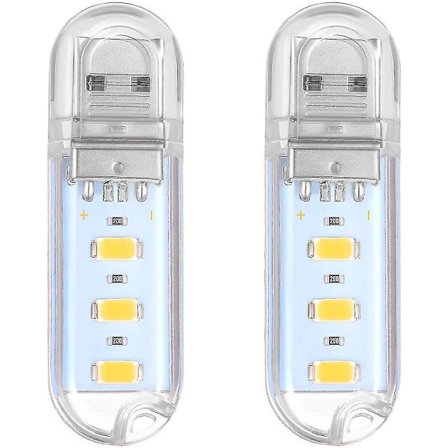 2st mini bärbar lampa 3 LED nattlampa USB lampa, (vit)