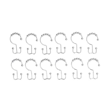 12 stk. Dobbelt Glide Badeforhængskroge i Rustfrit Stål til Badeværelse