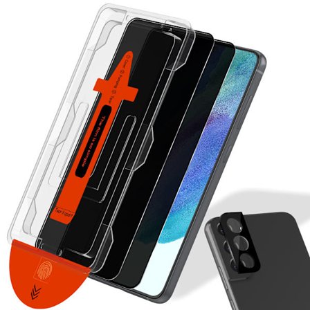 2-PACK Samsung S21 FE Privacy Skærmbeskytter & 1-PACK linsebeskytter - Hærdet Glas | [Automatisk Installation] - Boblefri