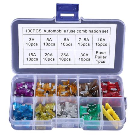 100 kpl 12V-32V matalaprofiilinen automekaaninen sulake ajoneuvoille, autoille, moottoripyörille, veneille, kuorma-autoille, auton teräsulakevalikoima