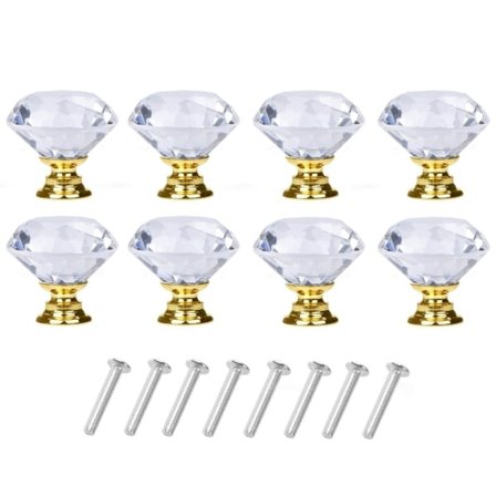 Diamantformade knoppar i glas Transparent/Guld 8 st