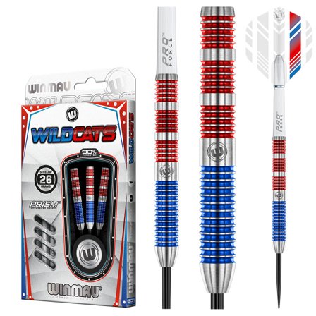 Winmau Wildcats Darts 26 Grams 90% Tungsten Steel Tip Darts Red Blue White Prism Design Pro Force