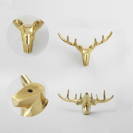 Laatikon vetimet Vintage Hirvenpää Puinen laatikon nuppi Messinki Huonekalujen kaapin vetimet Kulta sisustus vaatekaapin lipaston laatikkoon, 4 