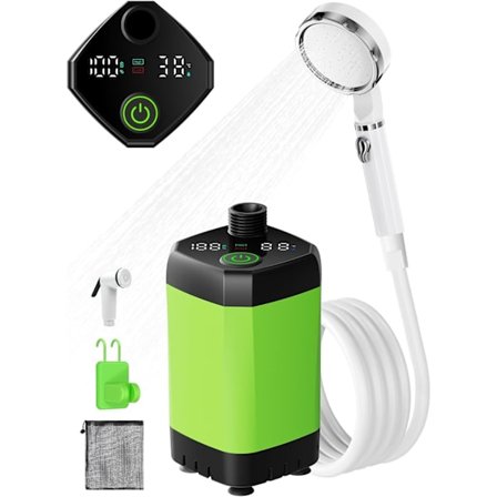 Camping Shower Kit, Opgraderet 6000mAh Bærbar Bruser, Mobil Brusepumpe med Temperaturdisplay, Bilrengøring