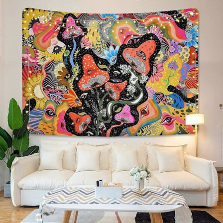 Sienikuvioinen seinävaate Psykeedeeliset silmät Seinävaatteet Trippy-seinävaate Värikkäät kukkaseinävaatteet Huoneen seinälle ripustettava (130 x 150 