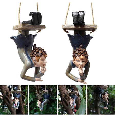 Tegneserie Swing Alve Ornament Malt Harpiks Håndverk Utendørs Landskapsanheng For Hjem Hage Gård Dekor Alver