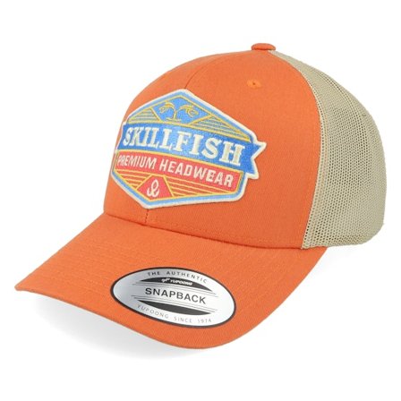 Skillfish - Orange Trucker Cap - Crimsonwave Logo Retro 2-tone Rustic Orange/Khaki @ Hatstore