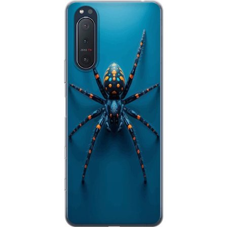 Sony Xperia 5 II Gjennomsiktig deksel Dramatisk makroillustrasjon av eksotisk edderkopp i blått og orange mot minimalistisk bakgrunn.