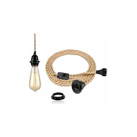 Vintage 4,5 metrin hamppuköysikattokruunu - Retro E27-kanta kytkimellä Köysiriippuvalaisin