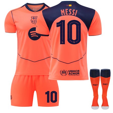 25-26 FC Barcelona Udebane Tredje NO.10 MESSI Sæt Børn Voksen Fodboldudstyr med Sokker