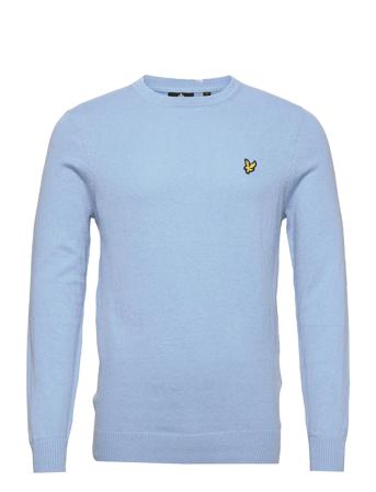 Cotton Merino Crew Jumper Strikkegenser M. Rund Krage Blå Lyle & Scott