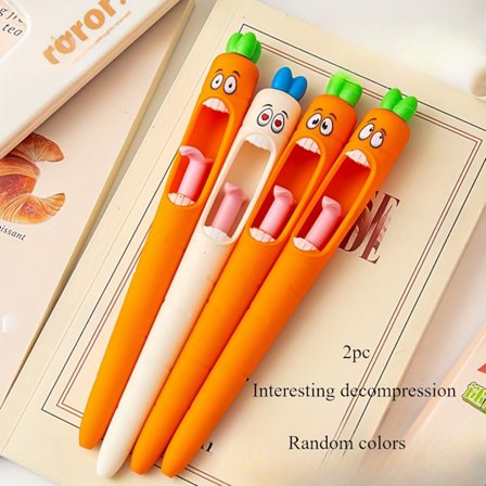 4 stk. sæt/2 stk. sæt - Forvirret gulerodsform tryk neutral pen kreativ sjov tunge ud kernebørste Q&A pen, egnet til studerende