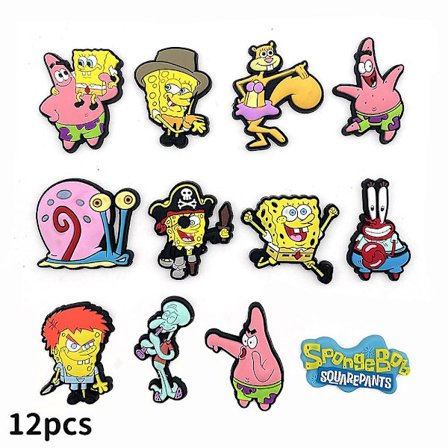 12 stk. SpongeBob SquarePants Tema Sko Charms Tegneserie Sko Dekoration Til DIY Croc Clog Sandaler Armbånd Håndledsrem Dekoration Tilbehør Festgaver