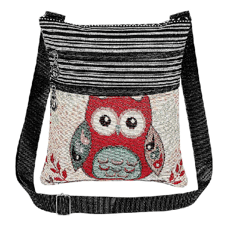 Tinksky Canvas Lynlåstaske Ugleprintet Boheme Crossbody Taske Skoletaske Dame Shoppingpung