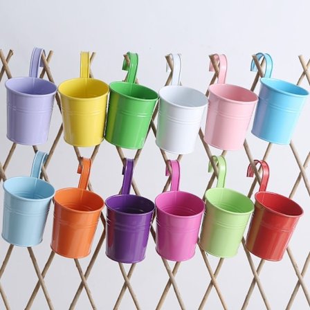 10 stk. metalspande blomsterpotter - pastorale altanvæg hængende plantekasser med håndtag, havedekorationsartikler, ideel til indendørs og udendørs.