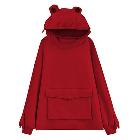 Pullover Damtröja för tjejer Söt Groda Luvtröja Blixtlås Mun Casual Lös tunika Söt Cosplay kostymtröjor med fickor