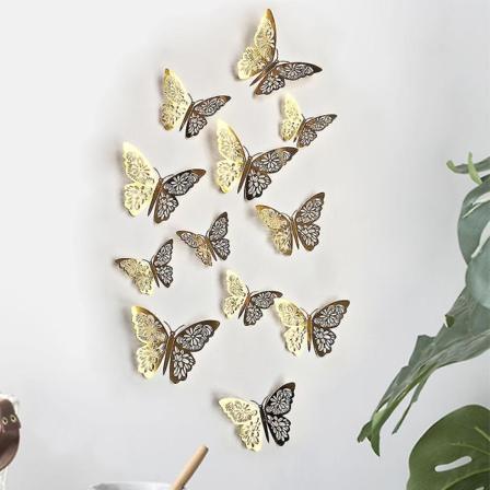 24 stk 3D sommerfugl veggklistremerker 3 størrelser sommerfugl veggdekorasjon rom veggdekorasjon for soverom fest bryllup dekorasjoner gull Gold