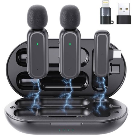 2025 Siste Modell 2-Pakning Trådløs Lavalier Mikrofon for iPhone iPad Android PC med Ladeetui, Støyreduksjon Clip On Lapel Mic for