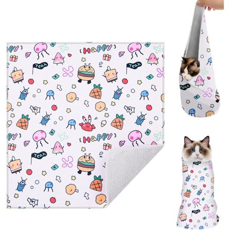 Katteindpakning til pelspleje ved negleklipning, 70x70 cm kattefastholdelse til negleklipning, ørerensning, tandbørstning, selvklæbende 