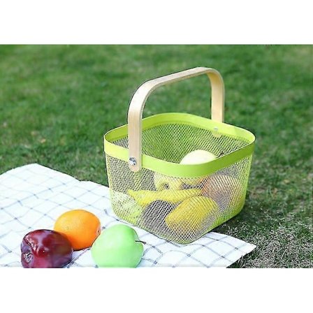 Oppbevaringskurv for søppel med trehåndtak, stablebar vintage metallkurv for spiskammer, kjøkkenskap, baderomsskap, grønn (ShiKai)