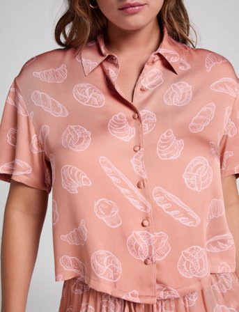 Hunkemöller Jacket Ss Vis Satin - Pink - L