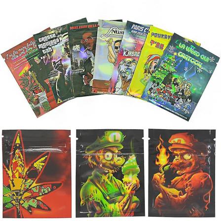 7x9cm Återanvändbara matförvaringsblad Mylar Ziplock-påsar Vattentät förpackning Cookie Transparent påse Tryckförvaringsväskor-ykc Mönster18 10st