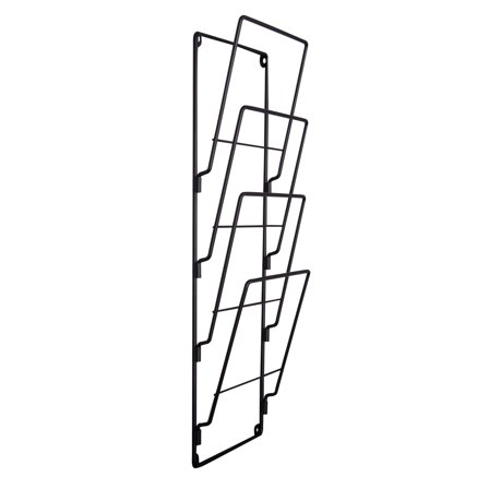 Racky Zeitschriftenhalter, 59x19cm, Schwarz, Wandmontage, Modernes Draht-Design, 4 Fächer, Platzsparende Aufbewahrung für Zeitungen, Industrial