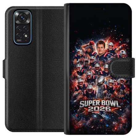 Kompatibelt Lommeboketui til Xiaomi Redmi Note 11 Super Bowl 2026 plakat med New England Patriots og NFL-trofe i eksplosiv sportsdesign