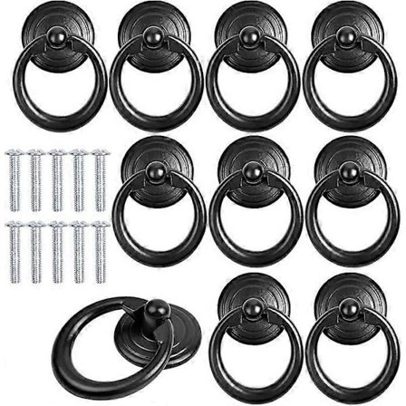 10 st Svarta Skåpshandtag Metall Dörrknopp Lådring Draghandtag Klassisk Rund Möbelhandtag Möbelknopp Draghandtag med Skruvar f [BR]_jar
