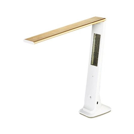 Skrivebordslampe, LED-skrivebordslampe 3W LCD-skjerm, USB-ladeport, 3 lysmoduser, berøringskontroll, innebygd klokke, kalender gull