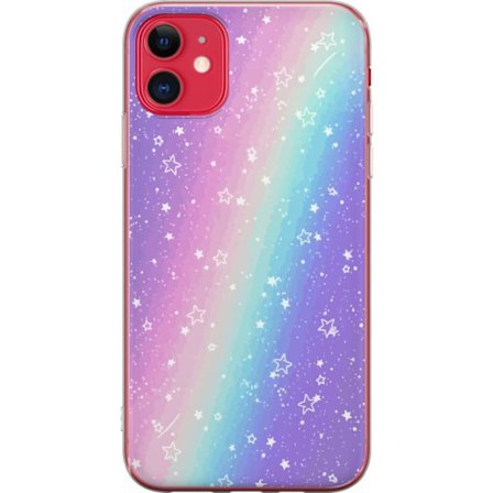 Kompatibelt Mobildeksel til Apple iPhone 11 Rainbow-farget pastellbakgrunn med hvite stjerner og gnistrende prikker i myk overgang