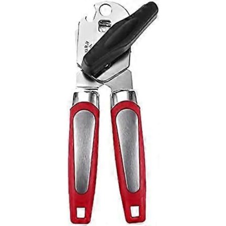 Boksåpner, manuell boksåpner, slitesterk boksåpner med blad i rustfritt stål, komfortabelt håndtak for eldre med leddgikt, rød