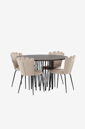 Venture Home - Spisegruppe Stone med 4 spisebordsstole Limhamn - Beige - Spisebordssæt 4 personer - Fra Homeroom