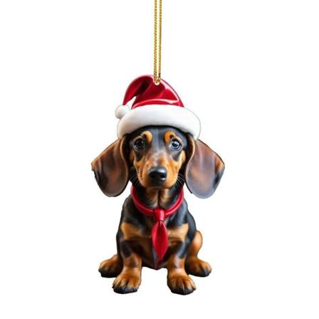 Jul tecknad Söt hund prydnadsföremål Tax Hund Hängande dekoration Xmas Tree Hänge Hem Festtillbehör Bildekoration Presenter G-1 Christmas