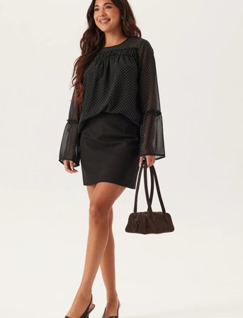 Bubbleroom Flounce Sleeve Blouse - Black - 40-42