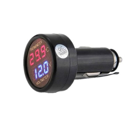 2 i 1 Voltmeter + Termometer Batterispænding Temperatur Digital Indikator Måler Test med Dobbelt LED Display, DC12/24v