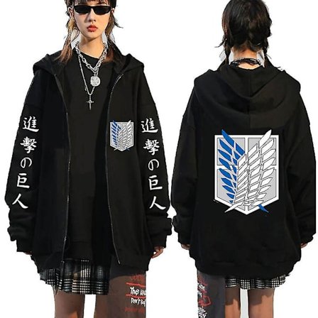 Attack On Titan Anime Trykt Full Zip Hoodie Mænd Kvinder Cosplay Hættetrøje Jakke Frakke