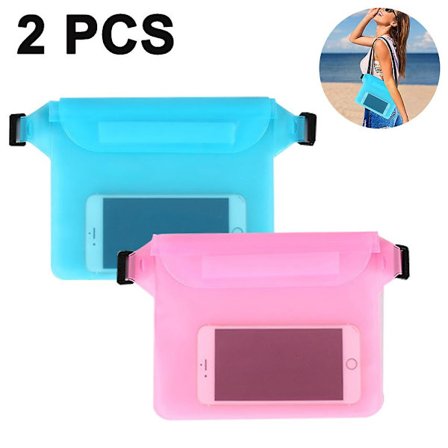 2 Vandtætte Punge Med Justerbar Rem Og Vandtæt Fanny Pack Skærm Berørbar Tør Pung - Cyan - Blå + Pink (FMY)