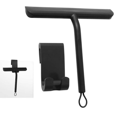 Musta suihkukuivain, suihkulasi kuivain, suihkukuivain silikonituella, silikonikuivain kylpyhuoneeseen, lasille, laatoille, raidaton puhdistus