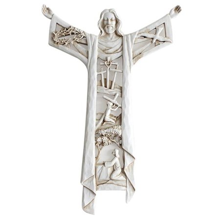 En genopstået Kristus væg kors statue religiøs harpiks Jesus figur hængende væg ornament hul design