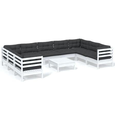 Vidaxl Loungegrupp Med Dynor 10 Delar Vit Massiv Furu Vit