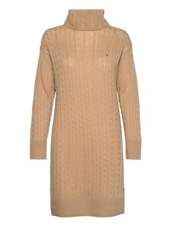 Softwool Cable Roll-Nk Dress Knelang Kjole Beige Tommy Hilfiger