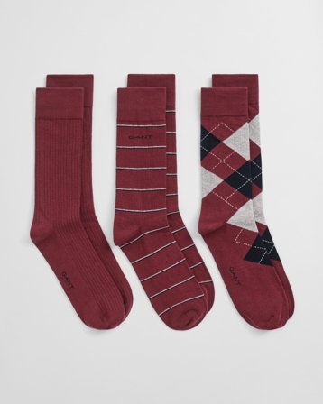GANT Herren 3er-Pack Socken Argyle & Streifen (40-42) Rot