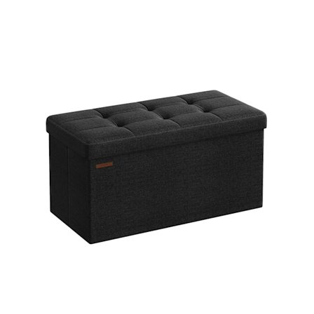 Rootz 1 Storage Ottoman - Sittkista - Stor pall - MDF & skum - Imiterad linne - 38cm x 76cm x 38cm - Svart - 5,6 kg - 300 kg Kapacitet
