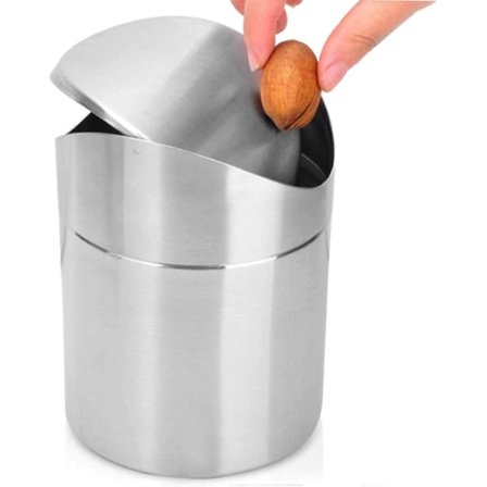 Mini Skraldespand med Låg, Børstet Rustfrit Stål Lille Mini Skraldespand, Mini Bordplade Skraldespande til Skrivebord Bil Kontor Køkken, Sving Top 