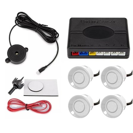 4 parkeringssensorer, summer, 12V kontrolpanel - sæt Hvid