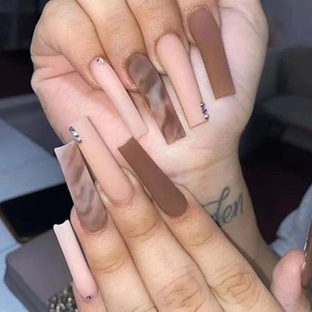 Kiste Lange Falske Negler Fransk Svart Trykk på Negler Akryl Ful