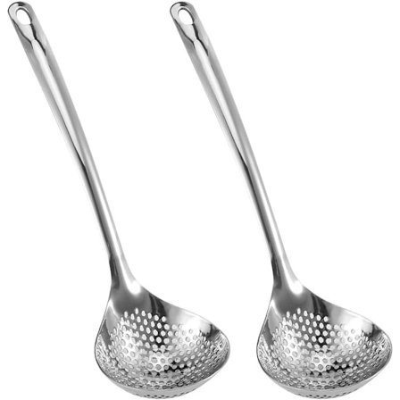 Spoons med huller i rustfritt stål, varm gryte sil skje, 2 pakker, lange håndtak spiseskjeer for matlaging, kjøkkenutstyr