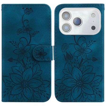 Kompatibel med iPhone 17 Pro Max Stand Case Lily Flower Præget Læder Telefon Cover med Håndledsrem-lingling}