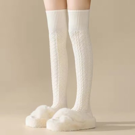 Én størrelse passer alle; 1 par Beige-Dame Blandet Saueskinn Lange Sokker, Varme og Myke Høst Vinter Sokker, Casual Mote, Én Størrelse